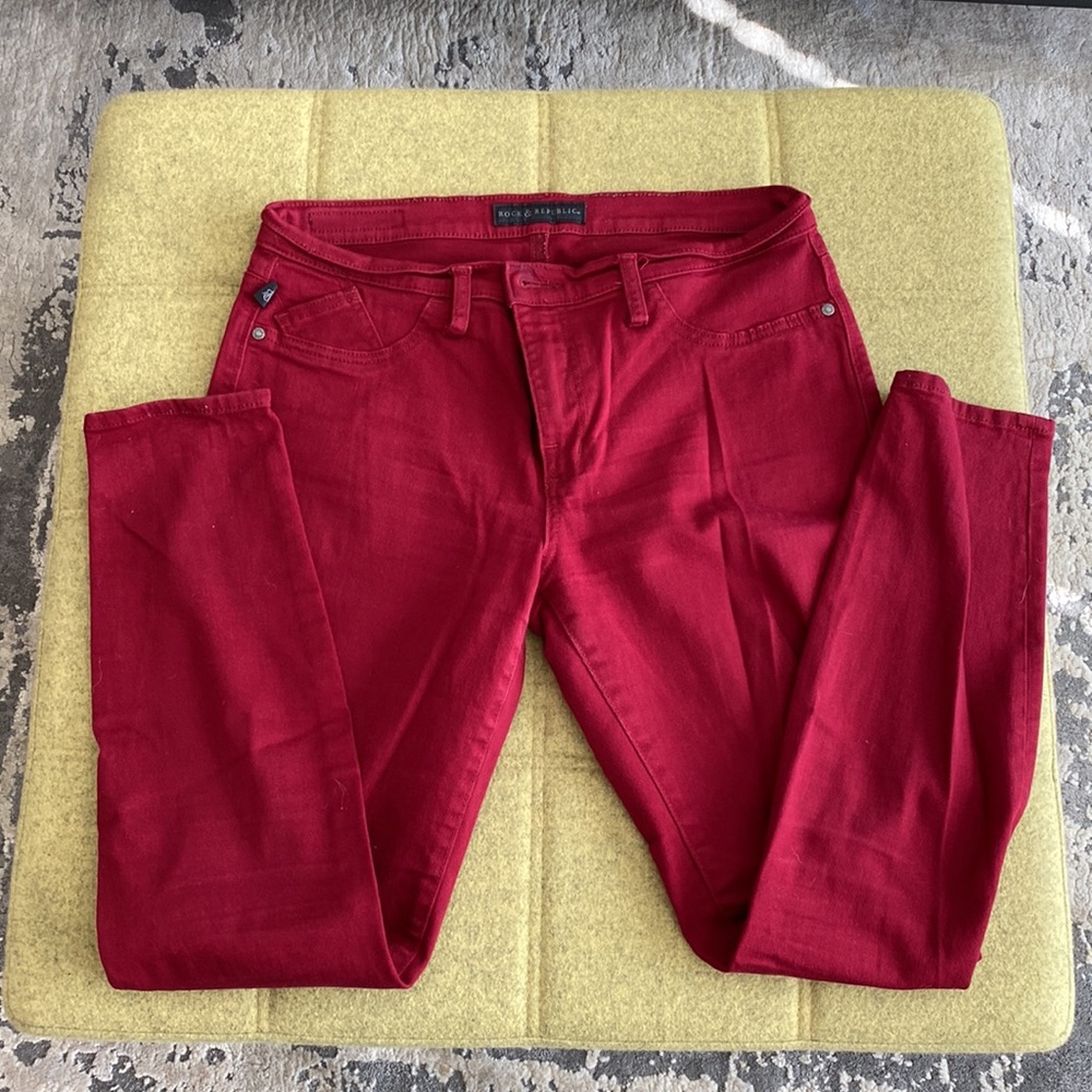 Rock & Republic Kashmiere Red Skinny Jeans Size 14 Stretchy Great Condition - Picture 2 of 4